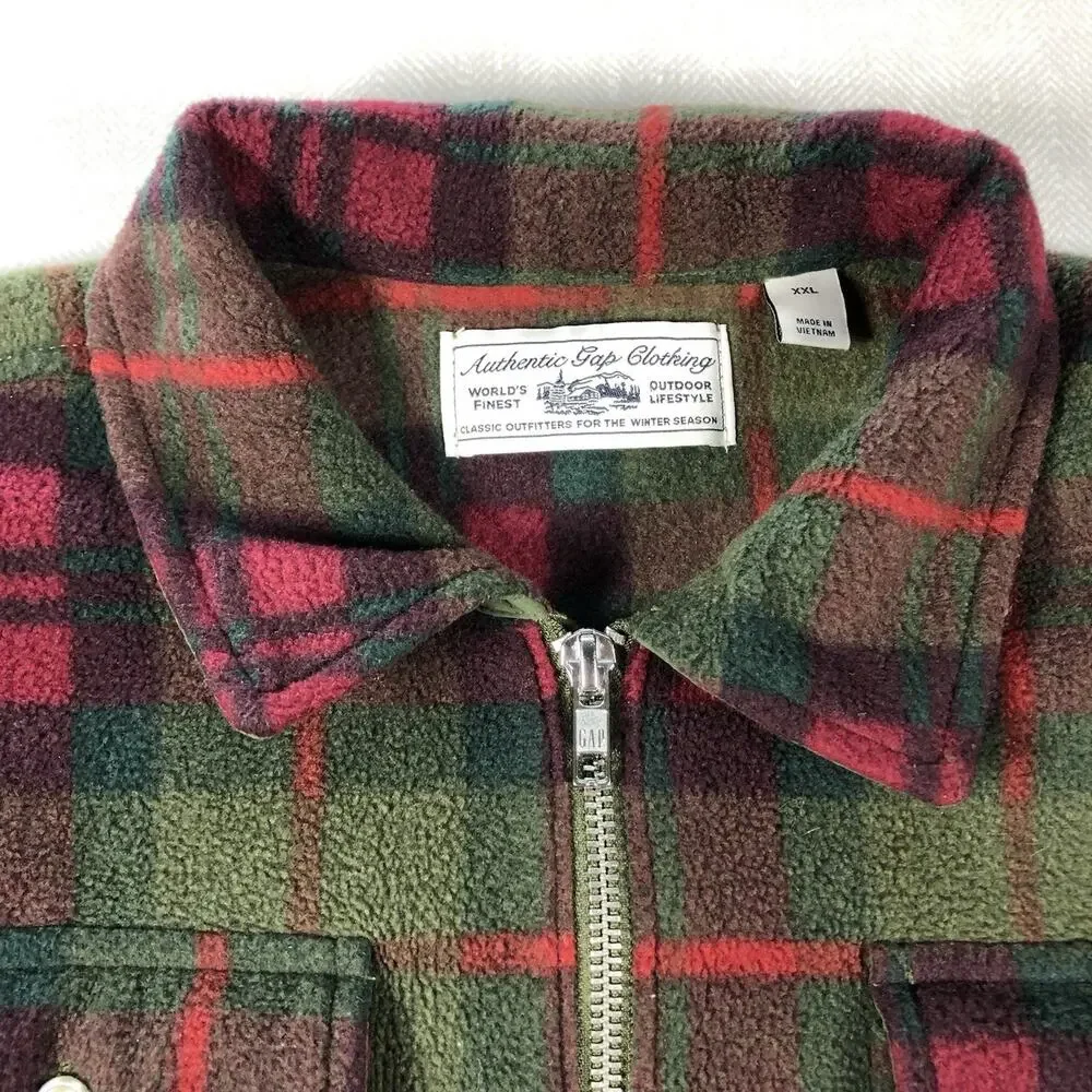 Gap Plaid Half Zip Fleece Pullover Shirt Jacket XXL 14-16 Boys Green Red Plaid